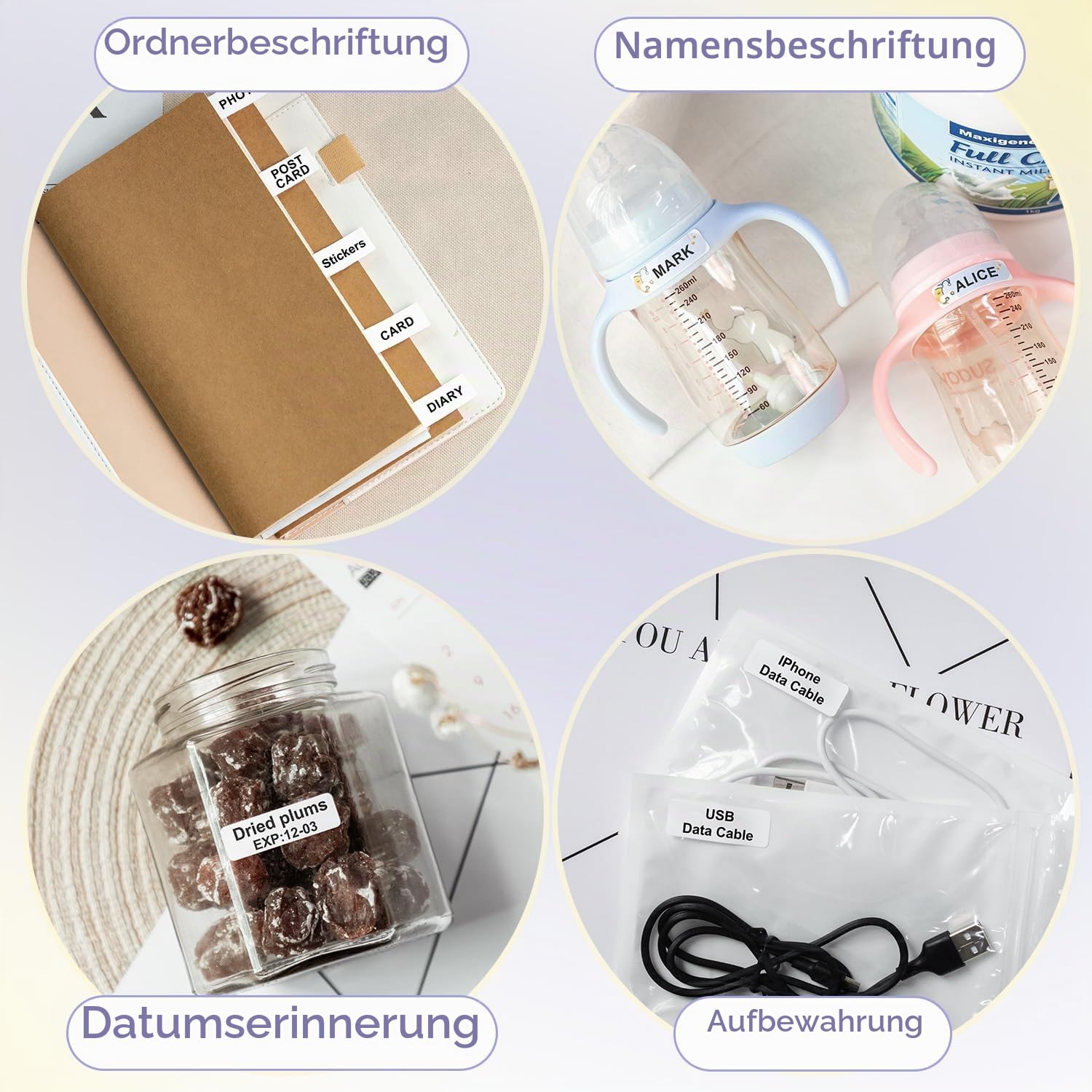 Phomemo D30 Etikettendrucker Bluetooth Etikettiergerät Beschriftungsgerät Selbstklebend Labelmaker mit 5 Rollen etikettenpapier Geschenkbox,Mini Label Printer Geeignet für Haushalt und Büro(Violett)