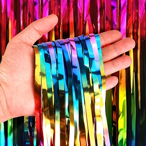 Miniatura 2 de JVIGUE Paquete de 3 cortinas de papel de aluminio metálico con flecos para fiesta de cumpleaños, telón de fondo de fotos, decoración de eventos de