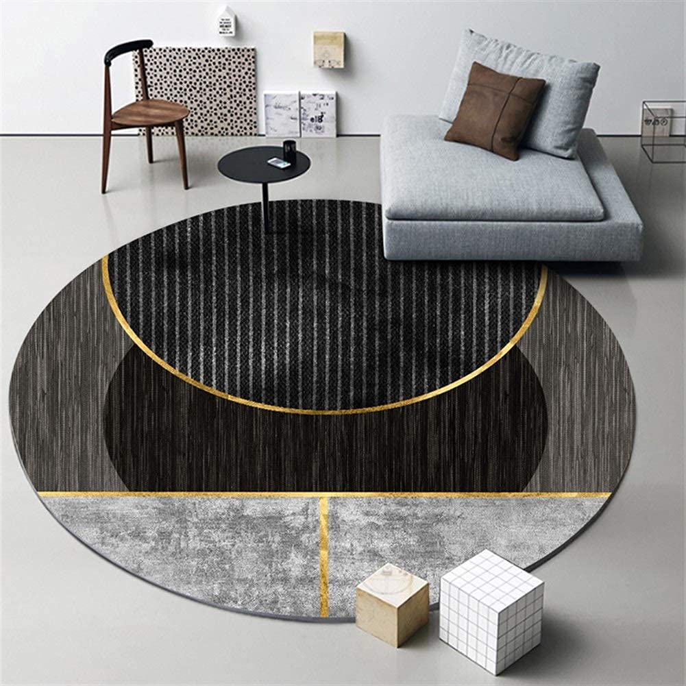 Tapis rond à géométrie moderne antidérapant et lavable pour chaise et salon