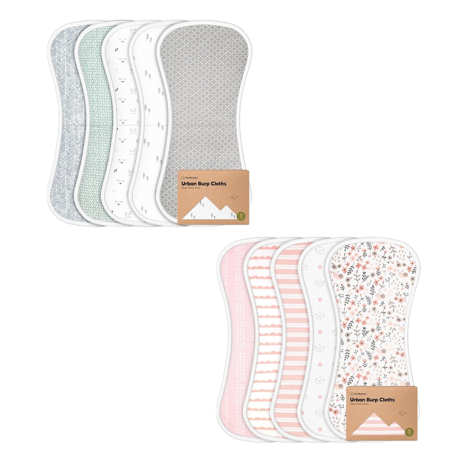 KeaBabies Burp Cloths for Baby Boys and Girls - 5-Pack Ultra Absorbent Burping Cloth, B urp Clothes,Newborn Towel, Milk Spit Up Rags, Burpy Cloth Bib for Unisex, Boy,Girl,Burping Rags