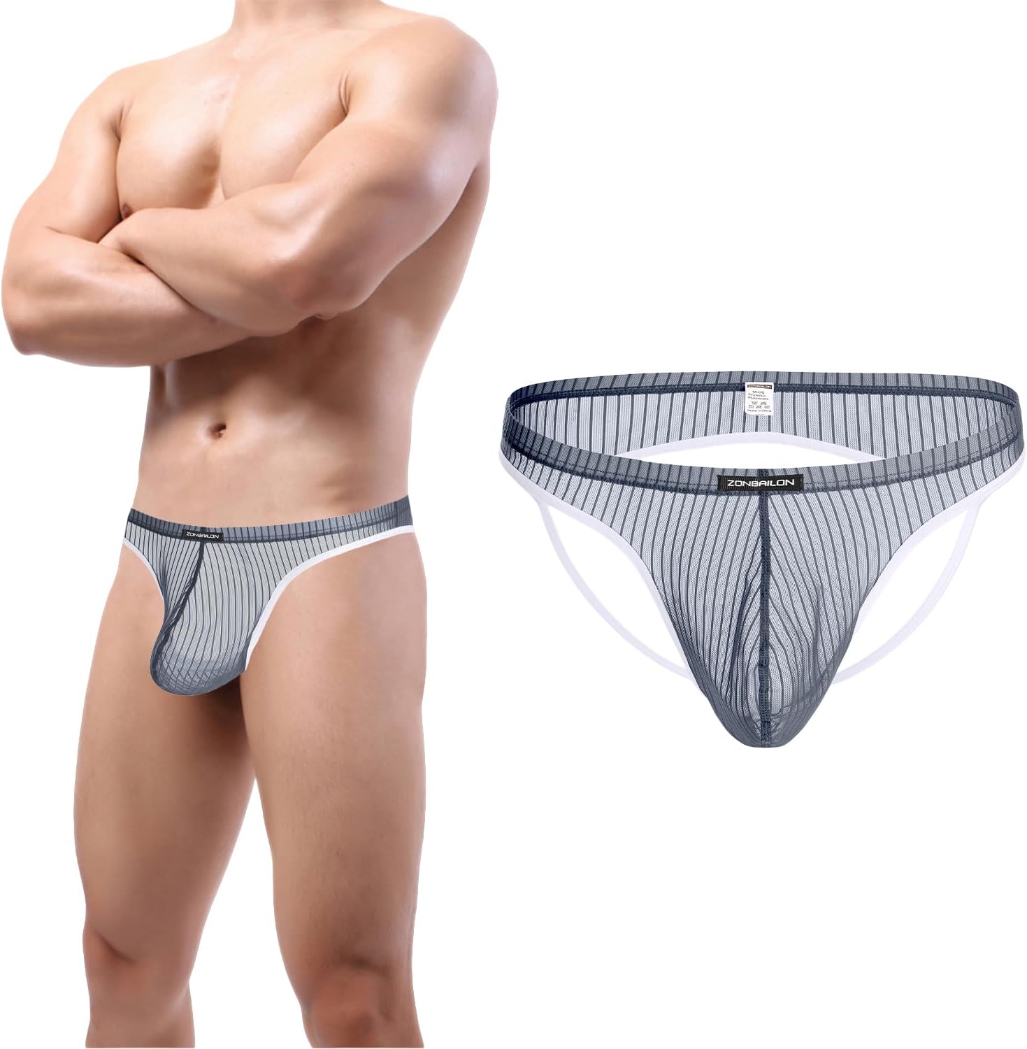 SUMABA Mens Sheer Bulge Enhancing Jockstrap Briefs See Through Flex Thongs Underwear Pack S M L XL 2XL