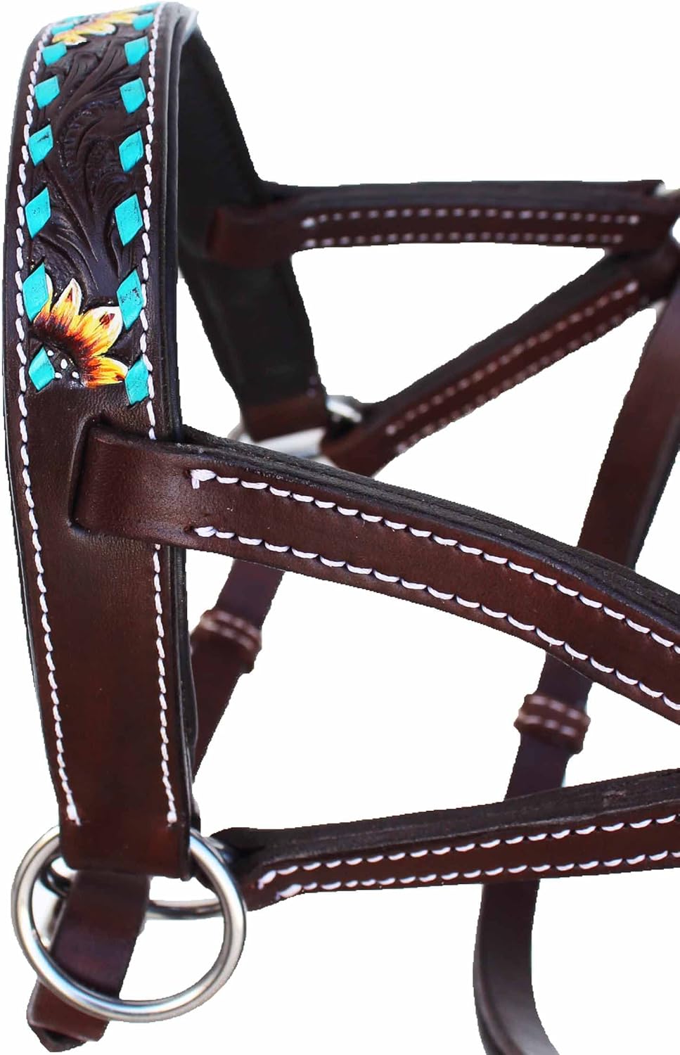 CHALLENGER Horse Western Leather Sunflower Bitless Sidepull Bridle Reins Hackamore 77RS27BR
