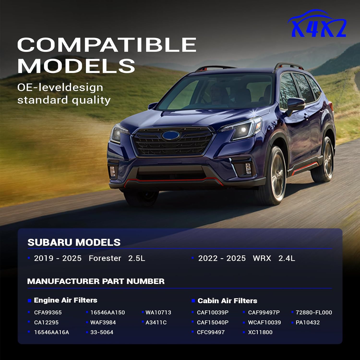 CA12295 72880-FL000 Engine & Cabin Air Filter Set Compatible with 2019-2025 Subaru Forester 2.5L Gas, 2022-2025 Subaru WRX 2.4L Gas 6546AA16A WA10713 16546AA150 WCAF10039 CFC99497 CAF15040P