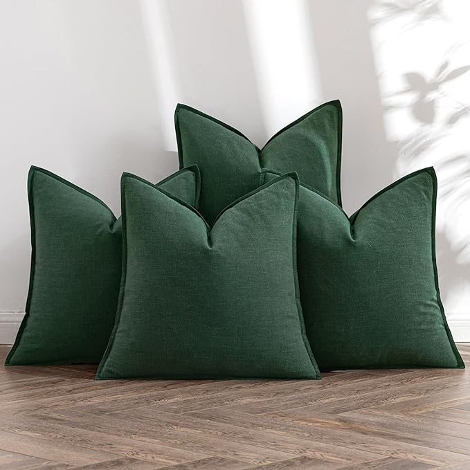 MIULEE Christmas Green Linen Pillow Covers Pack of 4