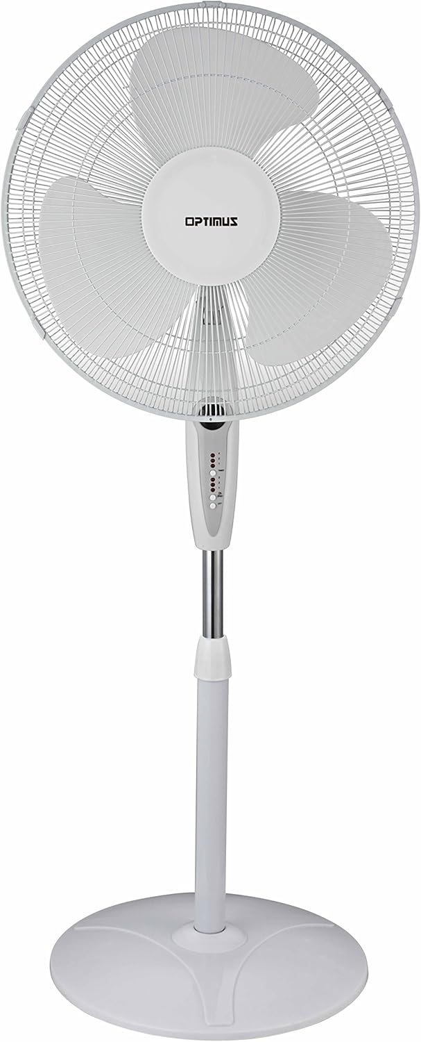 Optimus F-1672WH Oscillating Stand Fan with Remote Control, 16-Inch, White
