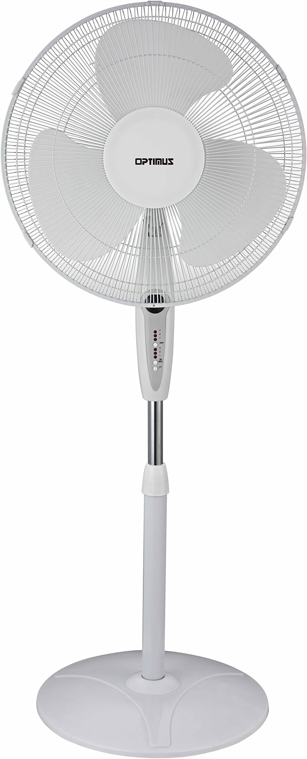 Optimus F-1672WH Oscillating Stand Fan with Remote Control, 16-Inch, White