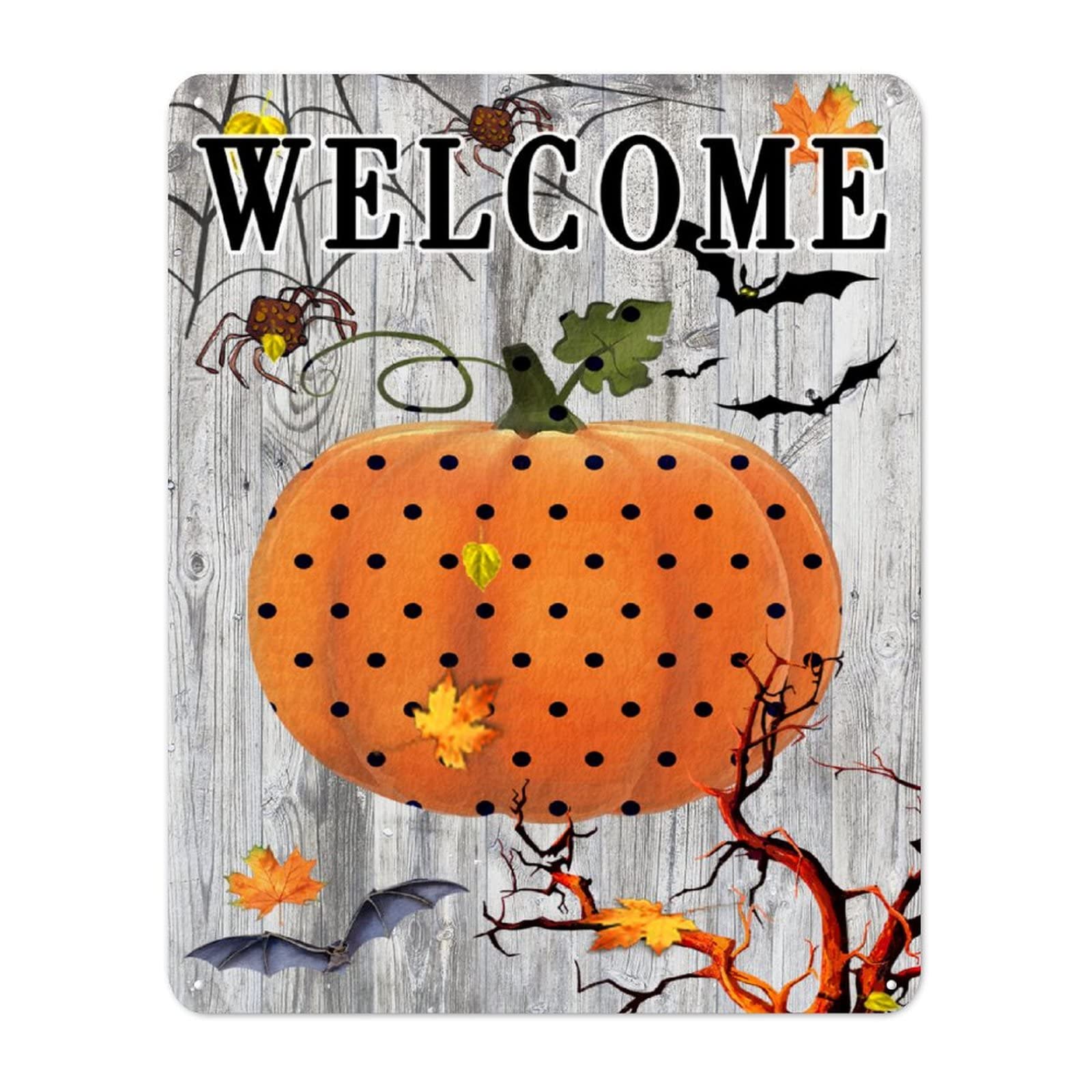 Panneau étain Welcome Halloween citrouille érable rétro décor mural 30x40 cm pour salon et bar