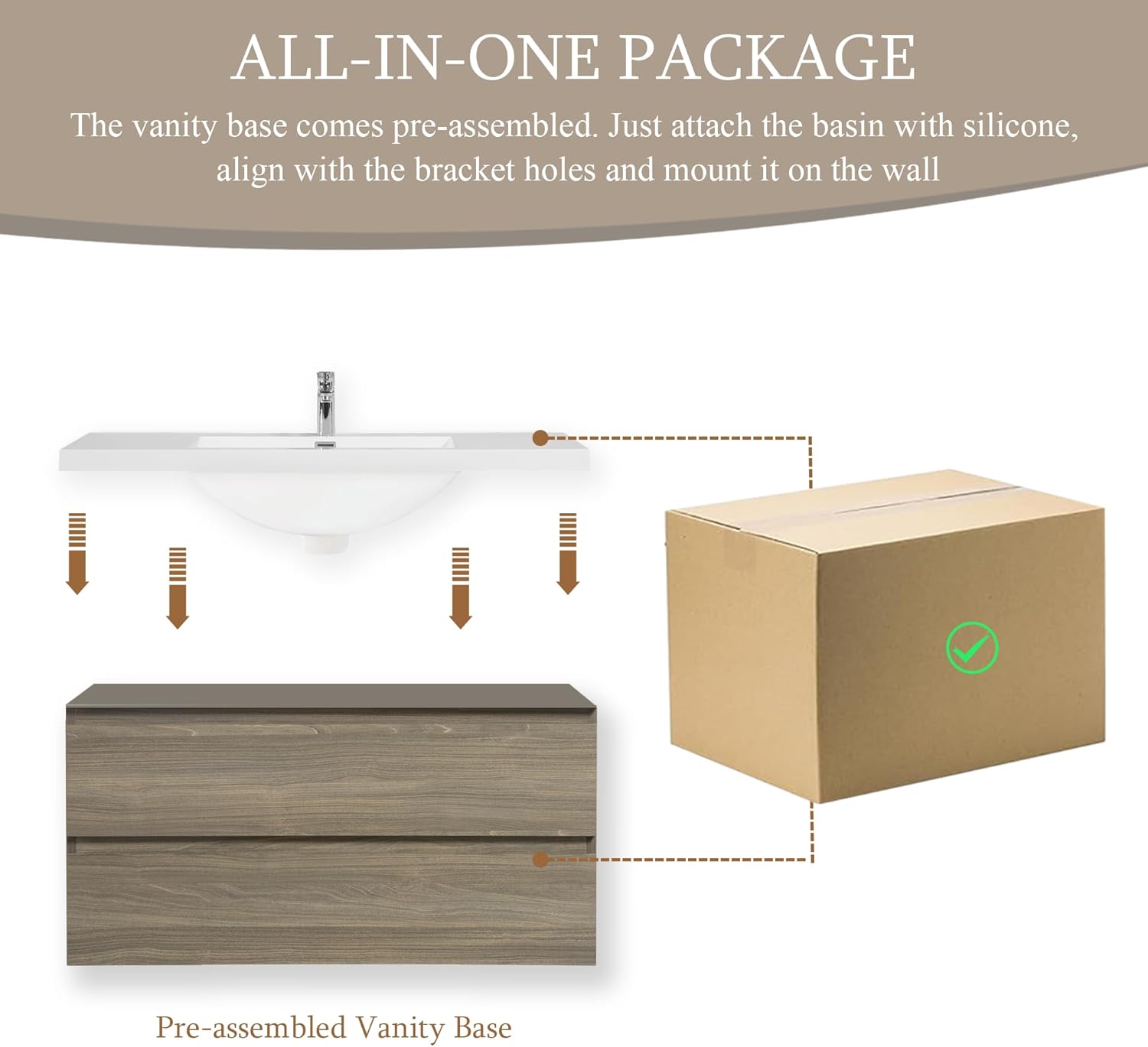 42" Floating Bathroom Vanity with Sink, Two Drawer Storage Cabinet, Modern Wall Mounted Bathroom Storage Vanity Cabinet, with Resin Basin and Soft Close Drawers (Grey, 42in)