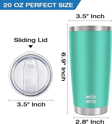Vista 168 de WETOWETO - Vaso térmico de acero inoxidable de 20 onzas con mango, taza de café con 2 tapas y 2 pajillas, doble pared con aislamiento al vacío, vaso