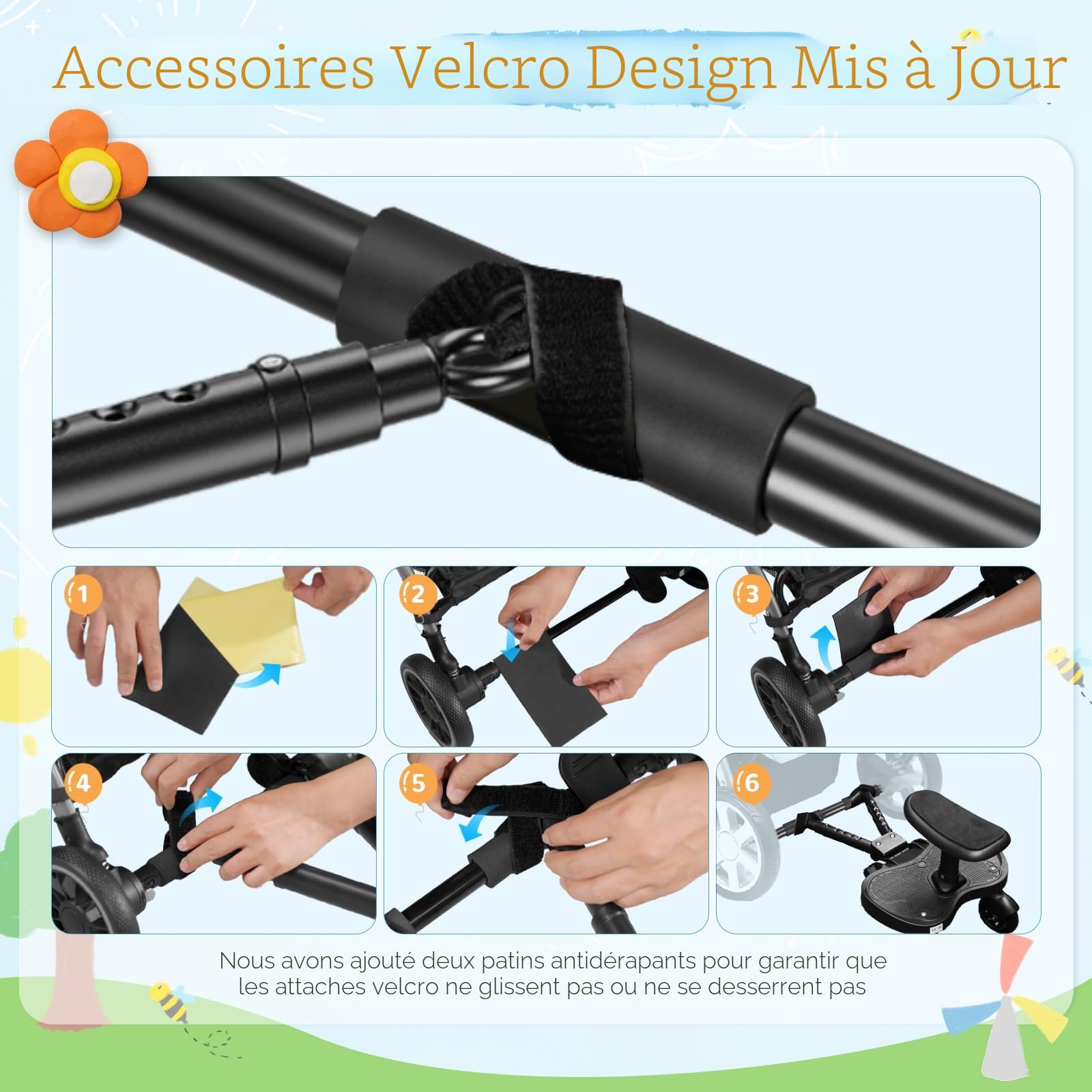 Planche Poussette Universelle, Marche Pied Poussette Universelle avec Siège, Compatible Avec 99% des Poussettes, Planches à roulettes pour Enfants de 2 à 6 Ans (25KG)