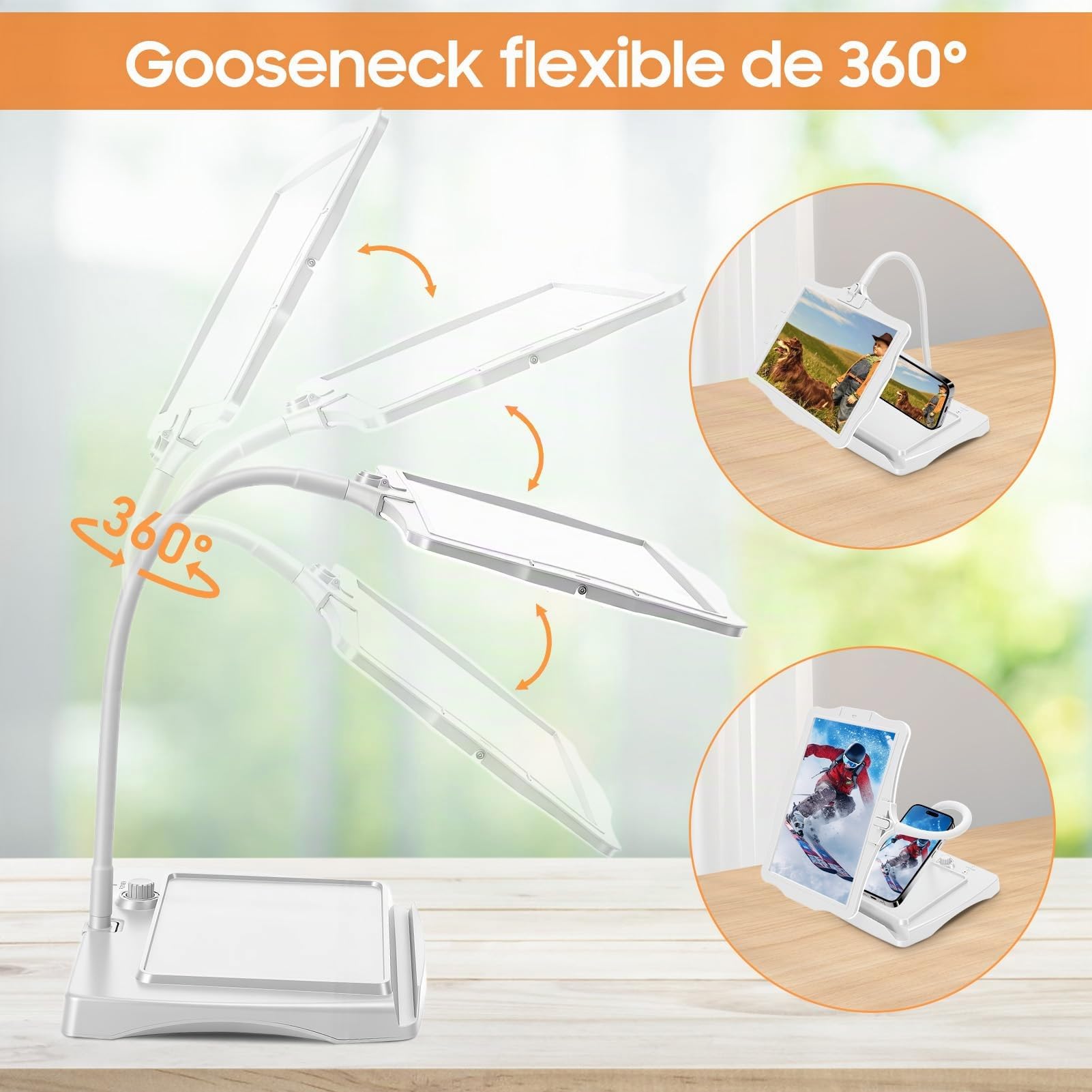 Lupa con luz Grande Transparente con Soporte,50 Cuentas LED Brillo Ajust | Diseño Antideslumbrante, Uso de 10 Horas, Lupa de Observación de Lectura de Mesa o Portátil con Base