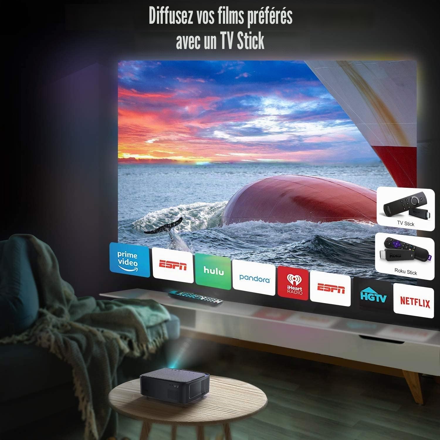 Vidéoprojecteur 4K WiFi Bluetooth, 35000 Lumen Full HD 1080P RetroProjecteur, WiMiUS Portable Projecteur 4K Supporté Zoom 50% Home Cinéma/Extérieur pour Phone/TV Stick/PS5
