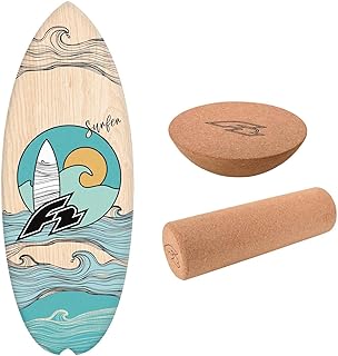 F2 Marken Balance Board Set mit Korkrolle UND Halbkugel Modell wählbar aus Holz für Einsteiger und Profis - Balancetraining, Fitness, Gleichgewichtstraining für Kite Windsurf Wingfoil Wassersport