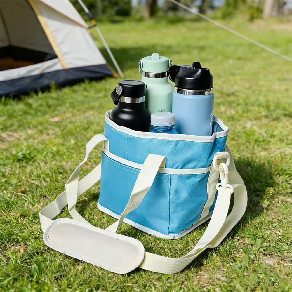 Insulated Drink Carrier Bag With Handle, Reusable Insulated Cooler Drink Carrier Bag for 4 Cups, Water Bottle Holder with Handle & Strap, for Coffee, Travel, Sports & Family Outings (Black)