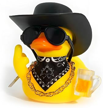Premium Rubber Duck Car Ornaments, Yellow Ducky in Western Cowboy Style with Hat & Glasses, Car Dashboard Accessories, Great Office Gifts & Cowboy Gifts