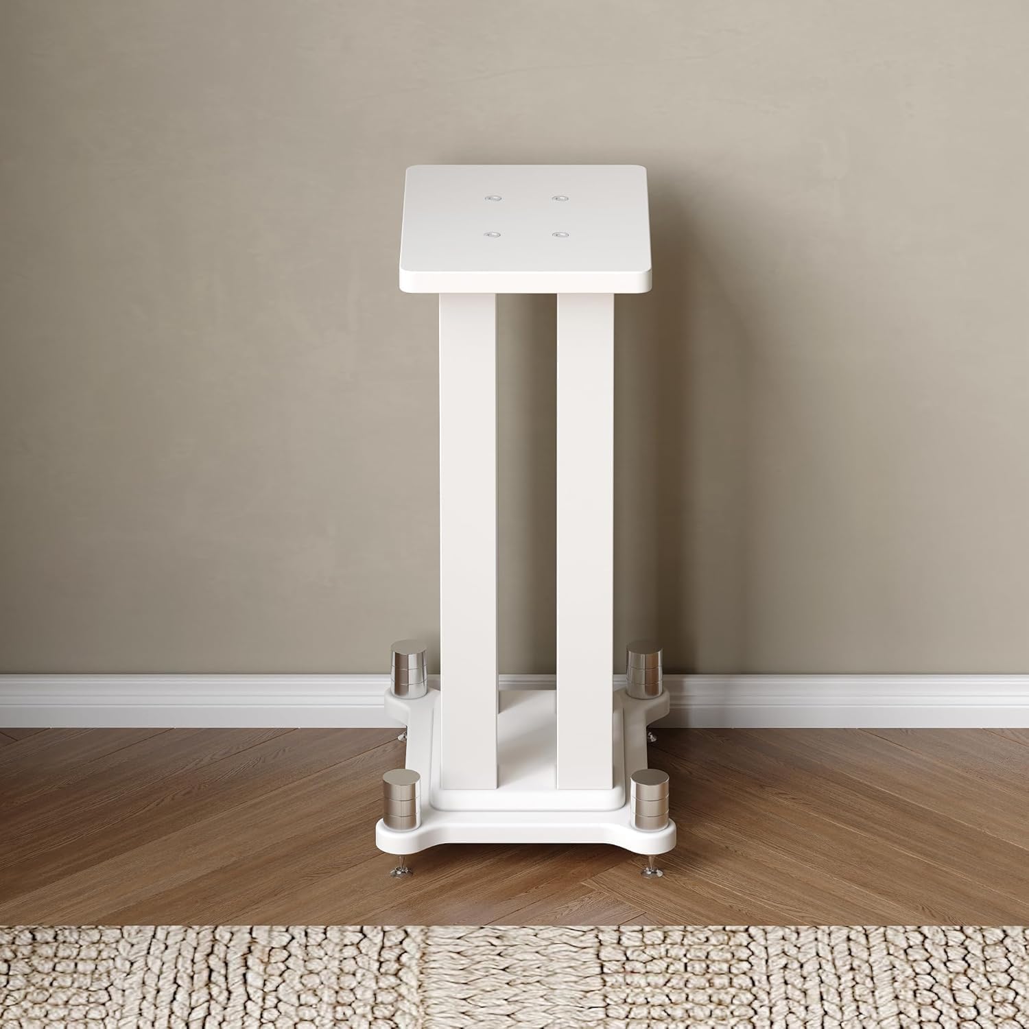 A Pair of Speaker Stands, Heavy Duty Speaker Stand Holds Bookshelf/Satellite/Large Speaker, Vibration-Absorbing MDF Design, 1.96×1.96in Metal Column Support,Holds 88lbs Speaker (White, 19.6in)
