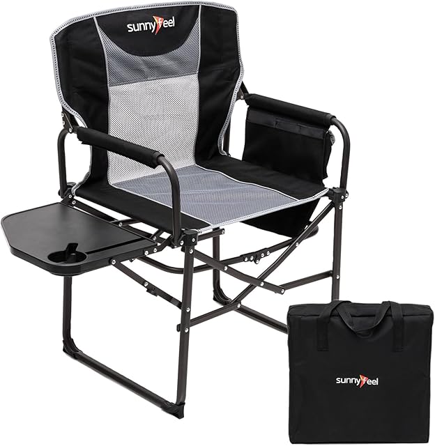 SUNNYFEEL Directors Chairs Folding Camping Chair for Adults with Table Side Pocket Heavy Duty up to 300 lbs Outdoor Lawn Garden Makeup