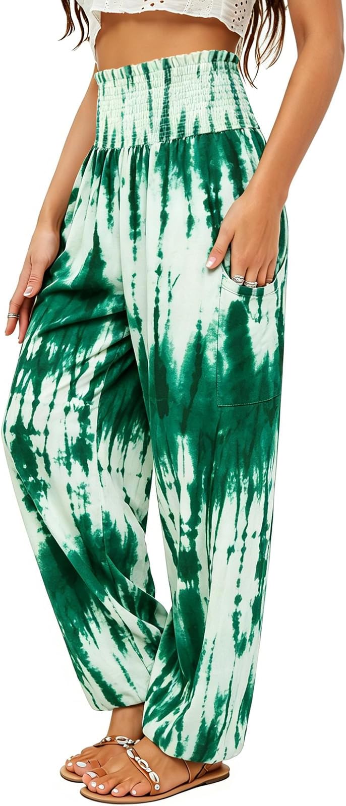 Women's Harem Pants, High Waist Yoga Boho Trousers with Pockets
