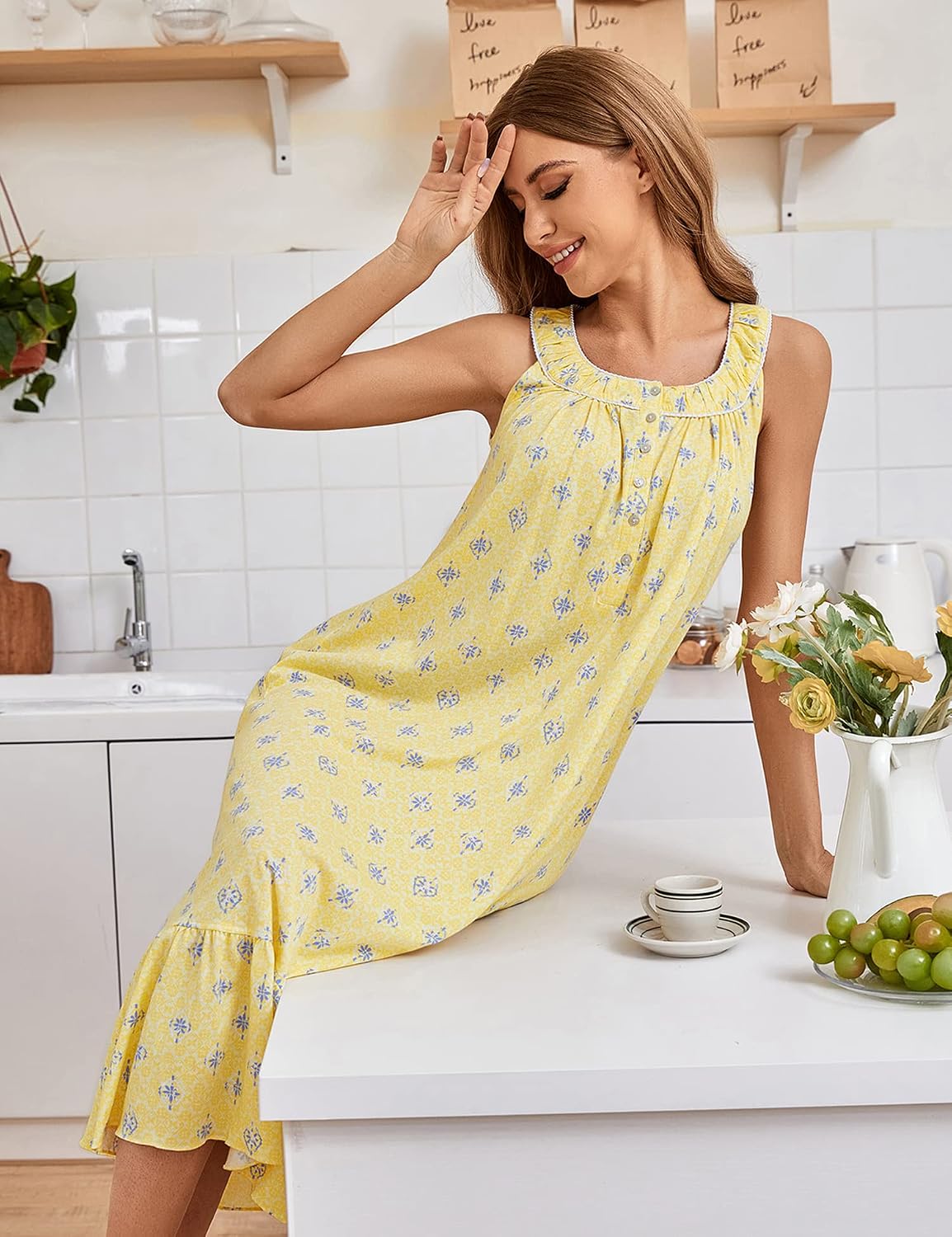 MZROCR Cotton Nightgowns for Women Soft Sleeveless Night Gown for Adult Women Ruffle Sleepwear