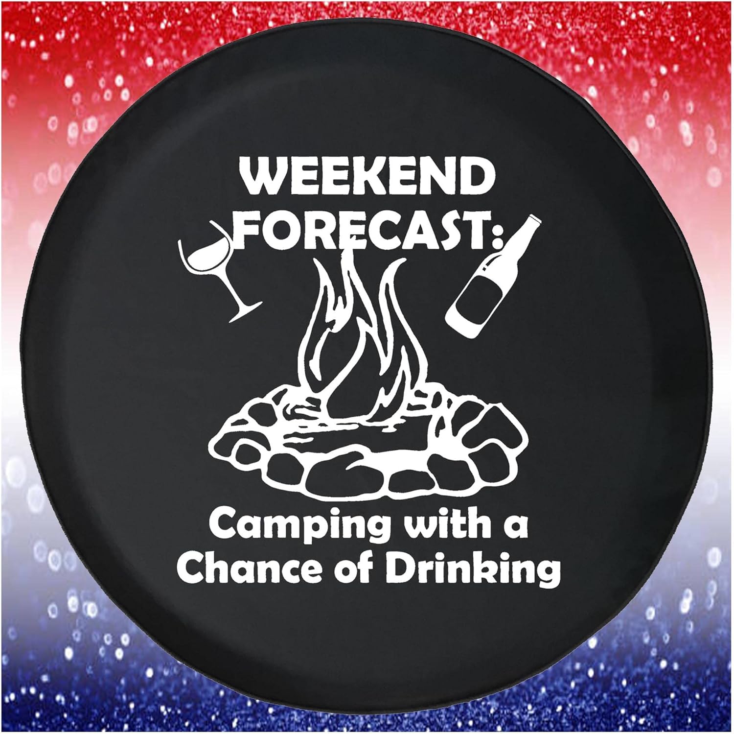 Spare Tire Cover Weekend Forecast Camping Drinking Black Accessories for Trailers Trucks SUVs RV Campers 32-33 Inch