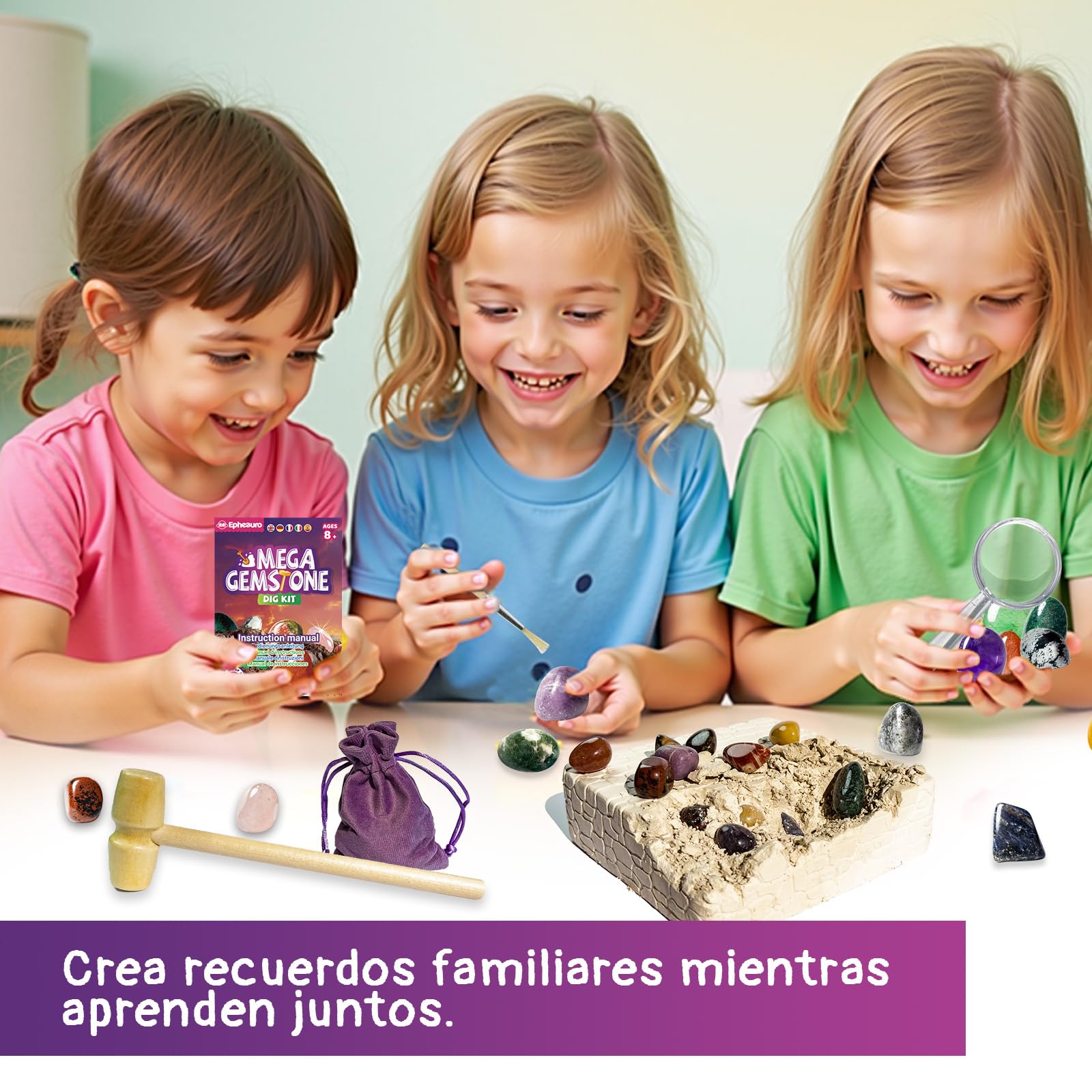 Mega Kit de Excavación de Gemas para Niños – 18 Cristales, Minerales y Rocas Reales para Niños a Partir de 8 Años