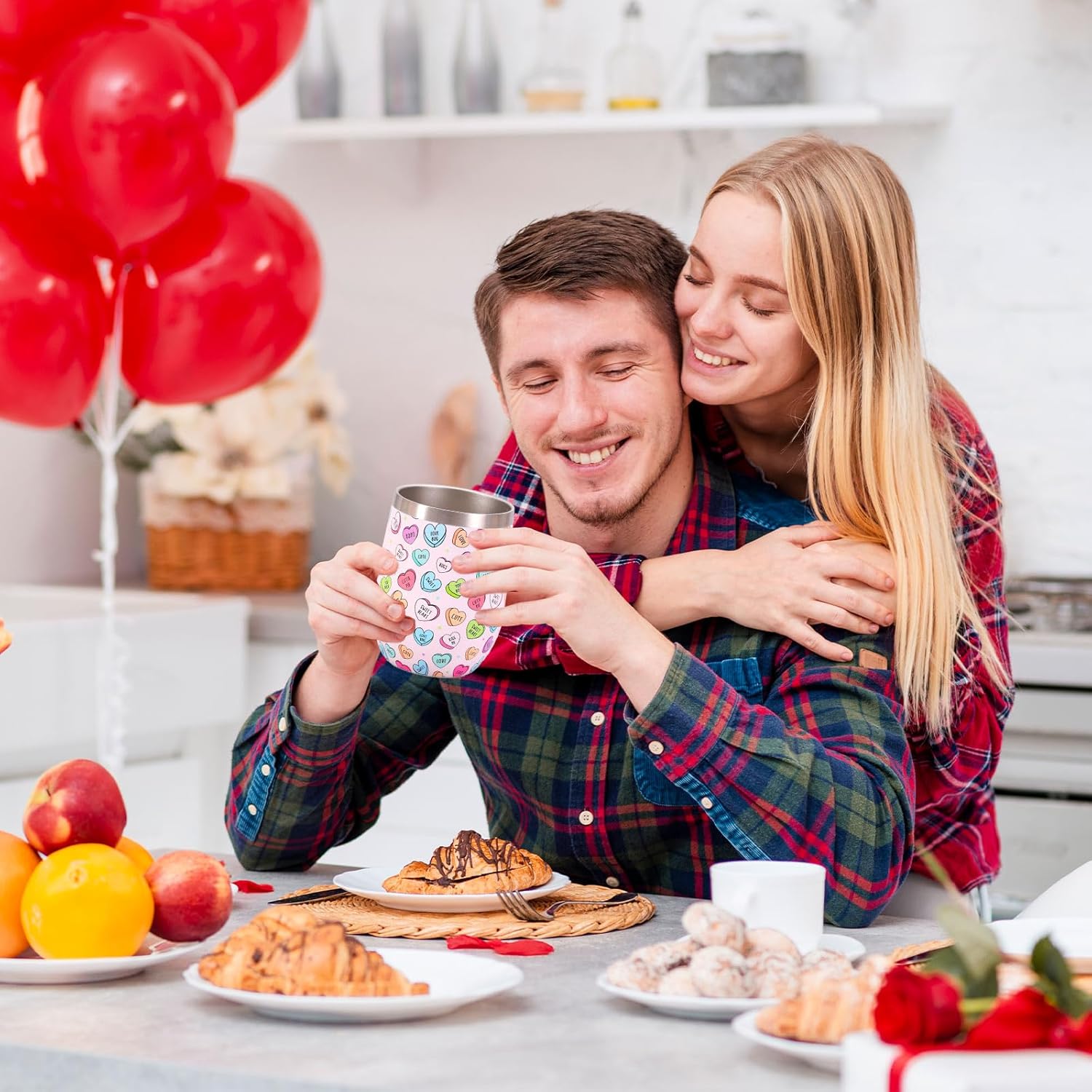 Whaline Valentine's Day Wine Tumbler Stainless Steel Coffee Tumbler Conversation Heart Travel Mug with Straw and Lid for Women Girlfriend Besties Wife Lover Spouse Gift - Image 6