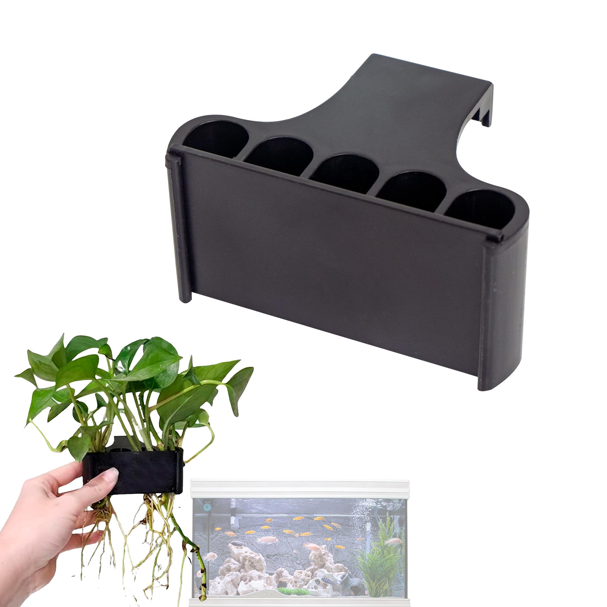 jinminamz Soporte Plantas Acuario Jardinera Macetas - Colgante Portaplantas con Gancho de AcuáTico para Tanque Peceras Vivas Accesorio Decoraciones Paisaje AcuáTicas, 1 Pieza, Negro