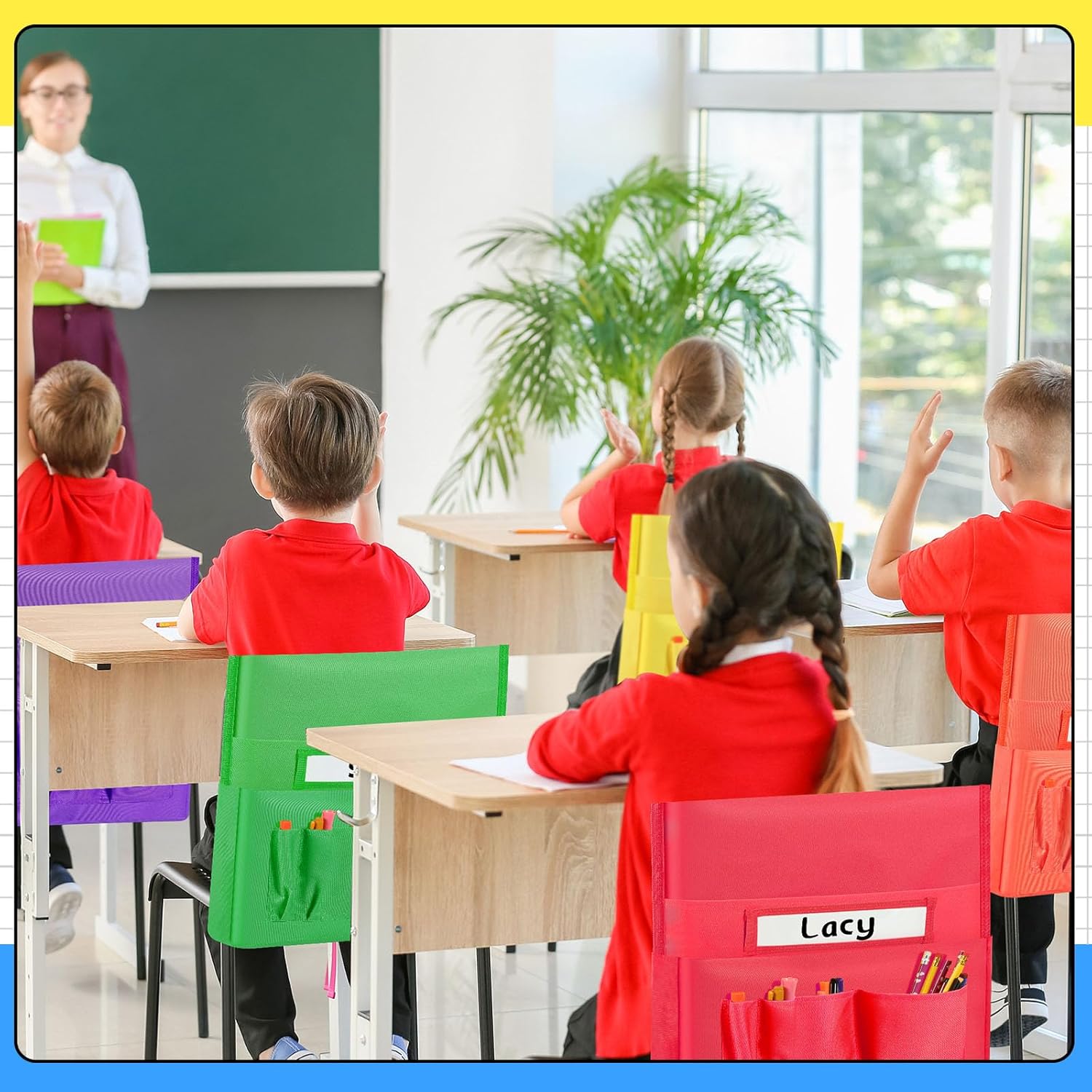 Tisancy 24 Pcs Thicken Chair Pockets for Classroom, Chair Pocket Chart, Chart Seat Back Organizer Bulk with Name Tag, Classroom Organization Essentials for School Christmas Student Gift(Stylish Color)
