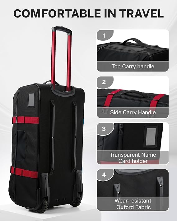 Gonex Rolling Duffle Bag with Wheels, Water-Repellent Nylon, 30 in, Black | 90L Large Capacity, YKK Zippers, TSA Lock for Security, High Stability Telescopic Handle, Oversized Wheels, Travel& Gear Bag