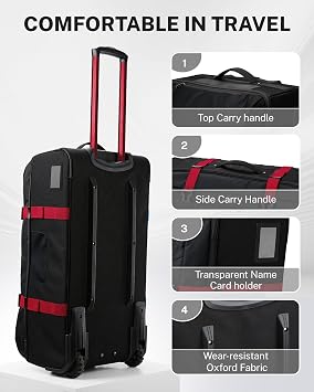Gonex Rolling Duffle Bag with Wheels, Water-Repellent Nylon, 30 in, Black | 90L Large Capacity, YKK Zippers, TSA Lock for Security, High Stability Telescopic Handle, Oversized Wheels, Travel& Gear Bag