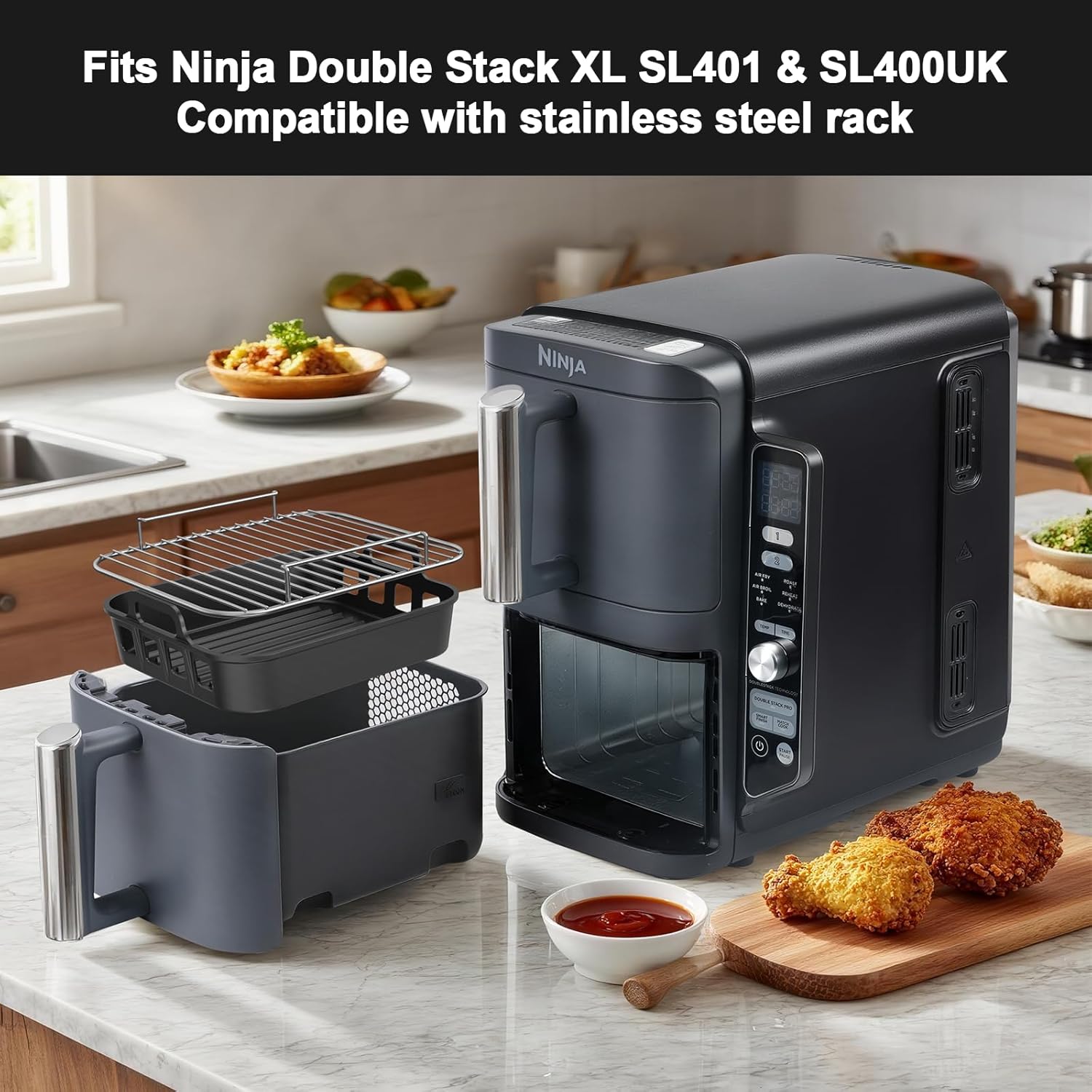 Silicone Air Fryer Liners 2 Pcak for Ninja DZ401 DZ550 DZ302 SL401 SL451 COSORI, Chefman, Instant DoubleStack XL Air Fryer and 6-in-1 9-10QT Dual Baskets, Reusable AirFryer Accessories - Image 2