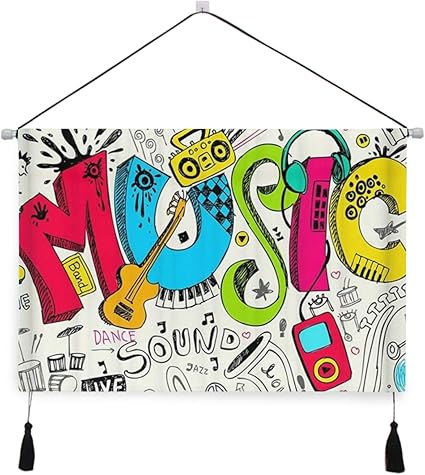 Amazon Co Jp Rosecny タペストリー 壁掛け布 音楽ギター楽器ロッククールユニークなイラスト ベッドルームリビングルームの壁アートデコレーションホーム装飾 ホーム キッチン