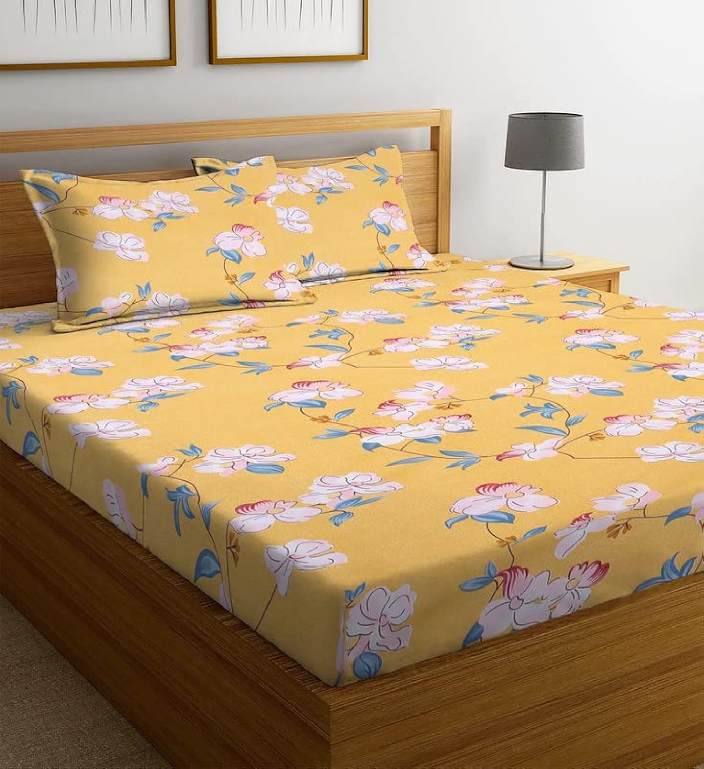 NHD HOME Premium Cotton Double Bedsheet Set - 220 TC Floral Print With 2 King Pillow Covers