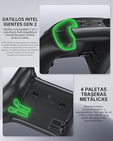 GuliKit TT PRO Mando Inalámbrico para PC, Android, iOS, Switch 1/2, Joystick TMR, con Batería de 950 mAh, Función de Activación y 4 Botones Metálicos Extraíbles en la Parte Trasera, Negro - 4