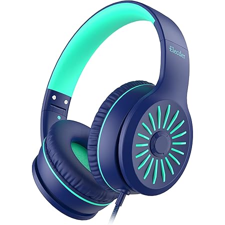 ELECDER i45 On-Ear Headphones with Microphone - Foldable Stereo Bass Headphones with No-Tangle 1.5M Cord, 3.5MM Jack, Portable Wired Headphones for School/Kids/Teens/Smartphones/Travel/Tablet - Blue