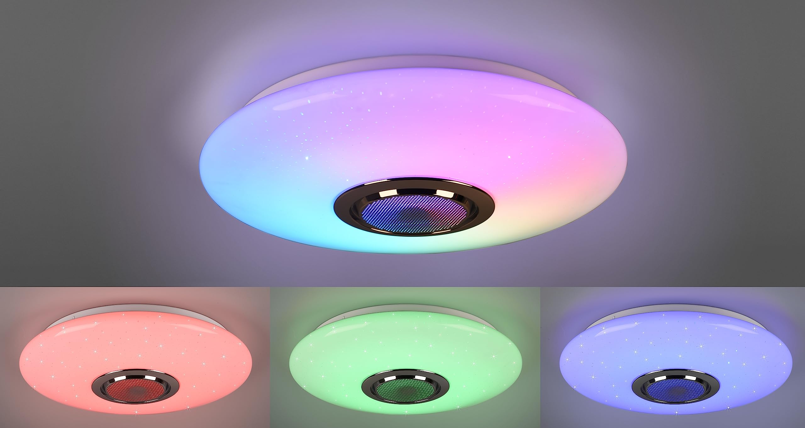 Reality, Plafoniera, Musica incl. 1 x LED,SMD,15,5 Watt,3000-6000K,1700 Lm. incl. 1 x LED,SMD,0,0 Watt, Plastica, Bianco, Finitura: Plastica, Bianco Ø:41,0cm, A:8,5cm Dimmer integrato,