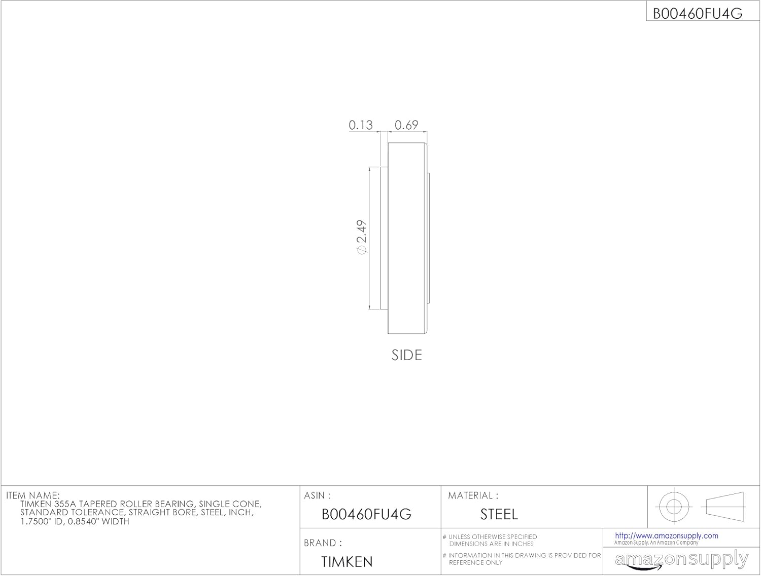 Timken Tapered Roller Bearing Cone - 355A