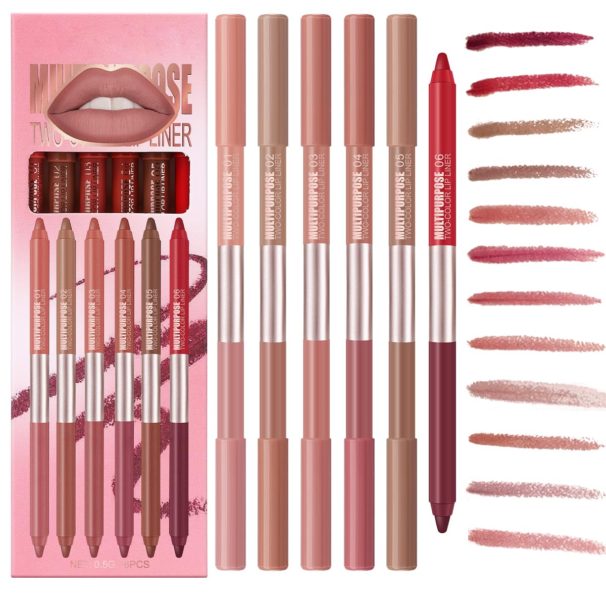 12 Colors Lip Liner Set, Ombre Lipstick & Brown Lip Liner Duo, Rich Cream Glide Texture, Semi-Matte Finish, High Pigmented Pencil, Various Shades to Combo