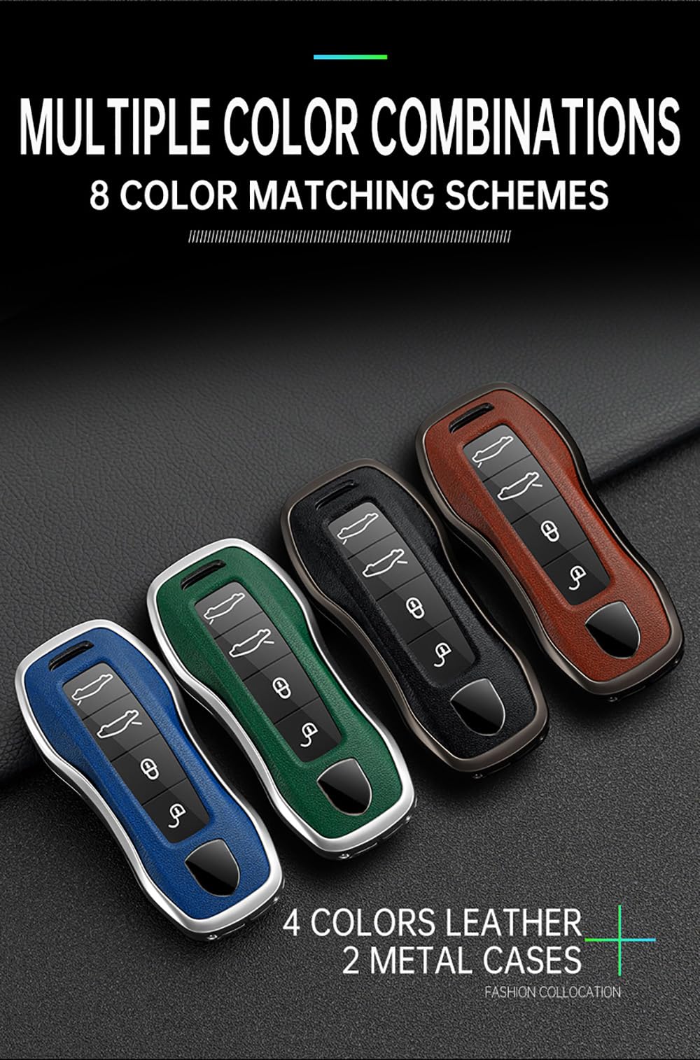 ontto Custodia in Pelle per Chiavi Auto Porsche Cayenne Panamera 911 Carrera Taycan Macan 2018 2019 2020 Telecomando Auto Portachiavi Custodia Chiave 3 Tasti Blu