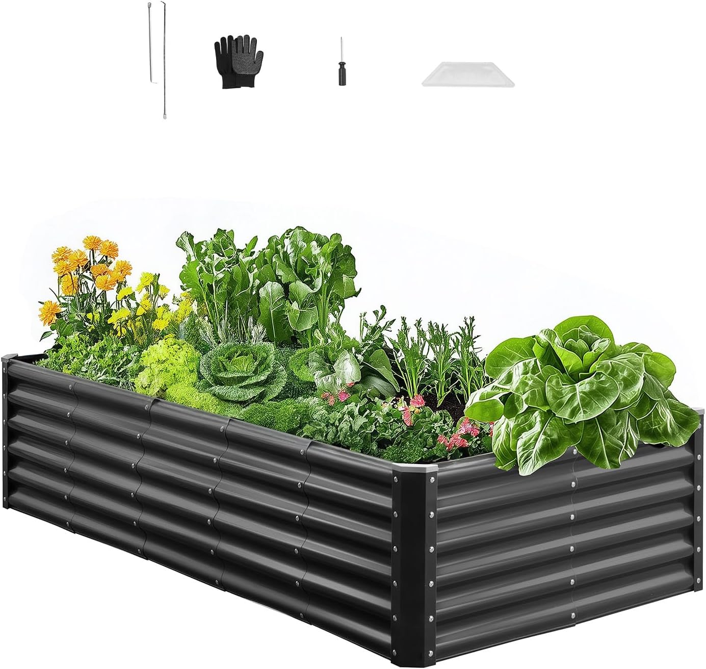 VEVOR Metal Raised Bed for Garden Balcony 1800 x 900 x 430 mm, Open Bottom Design, Large Raised Bed for Growing Vegetables, Flowers, Herbs, Dark Grey