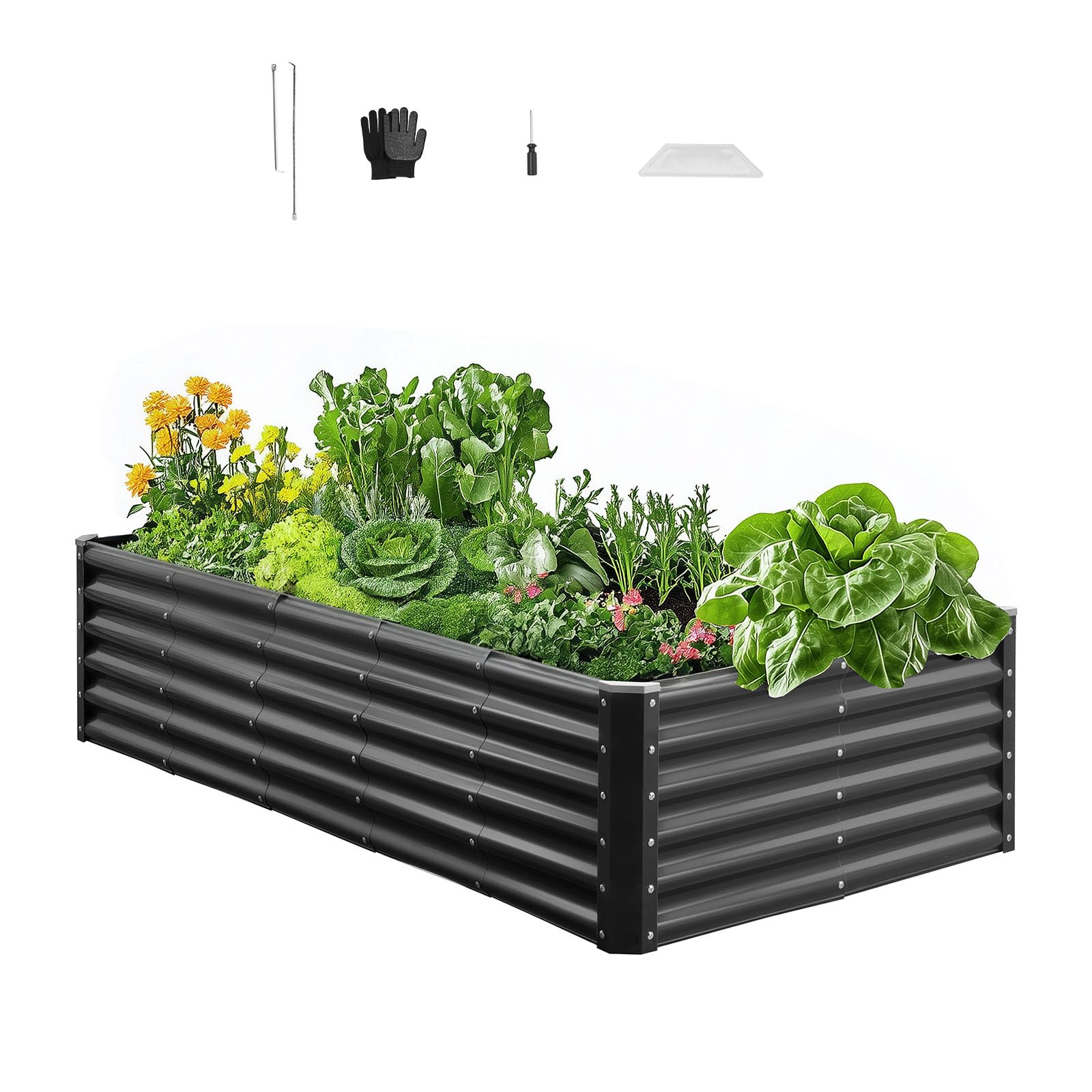 VEVOR Aiuola Rialzata in Metallo per Giardino Balcone 1800 x 900 x 430 mm, Design a Fondo Aperto, Grande Aiuola Rialzata per la Coltivazione di Ortaggi, Fiori, Erbe Aromatiche, Grigio Scuro