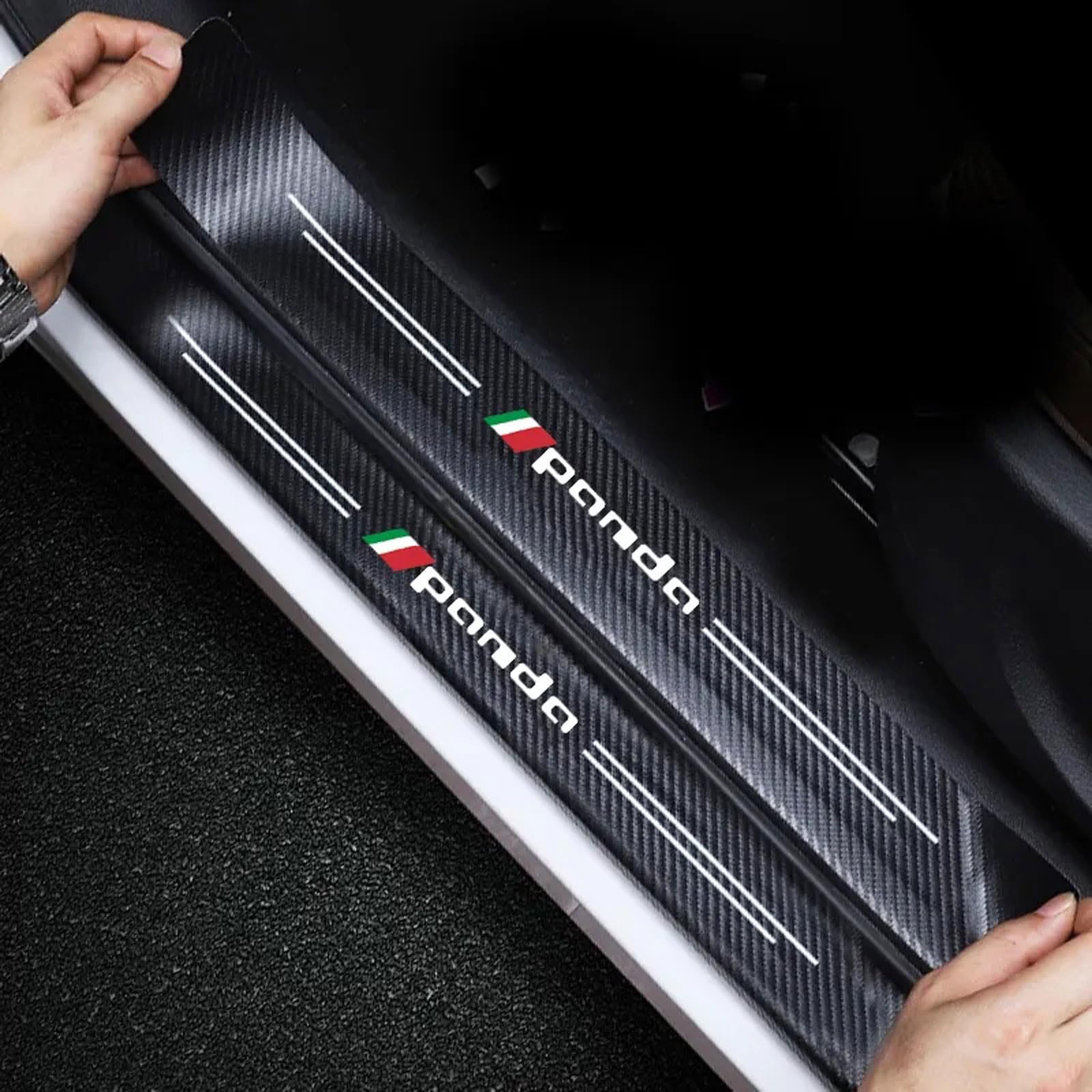 Ridgoel Panda 4Pcs Car Door Sill Protector For Fiat, Carbon Fiber Leather Car Kick Plates Threshold Protection Sticker Automobile Decor Accessories