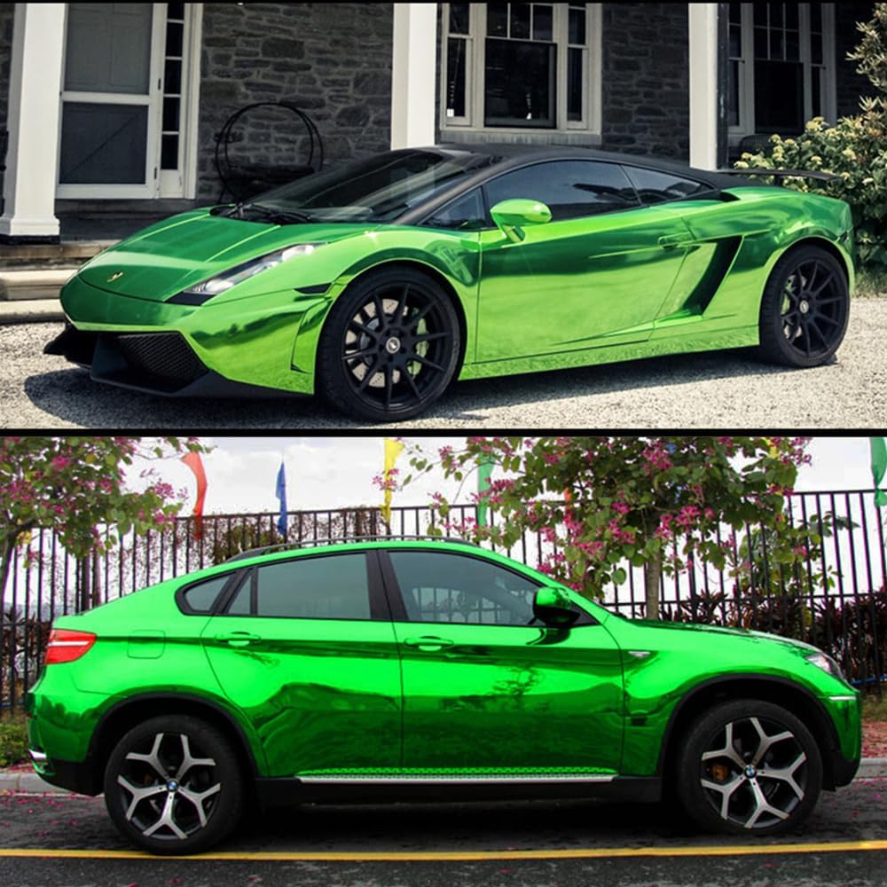DIYAH High Gloss Green Chrome Mirror Vinyl Car Wrap Sticker with Air Release Bubble Free Anti-Wrinkle (108" x 60" / 9FT x 5FT)