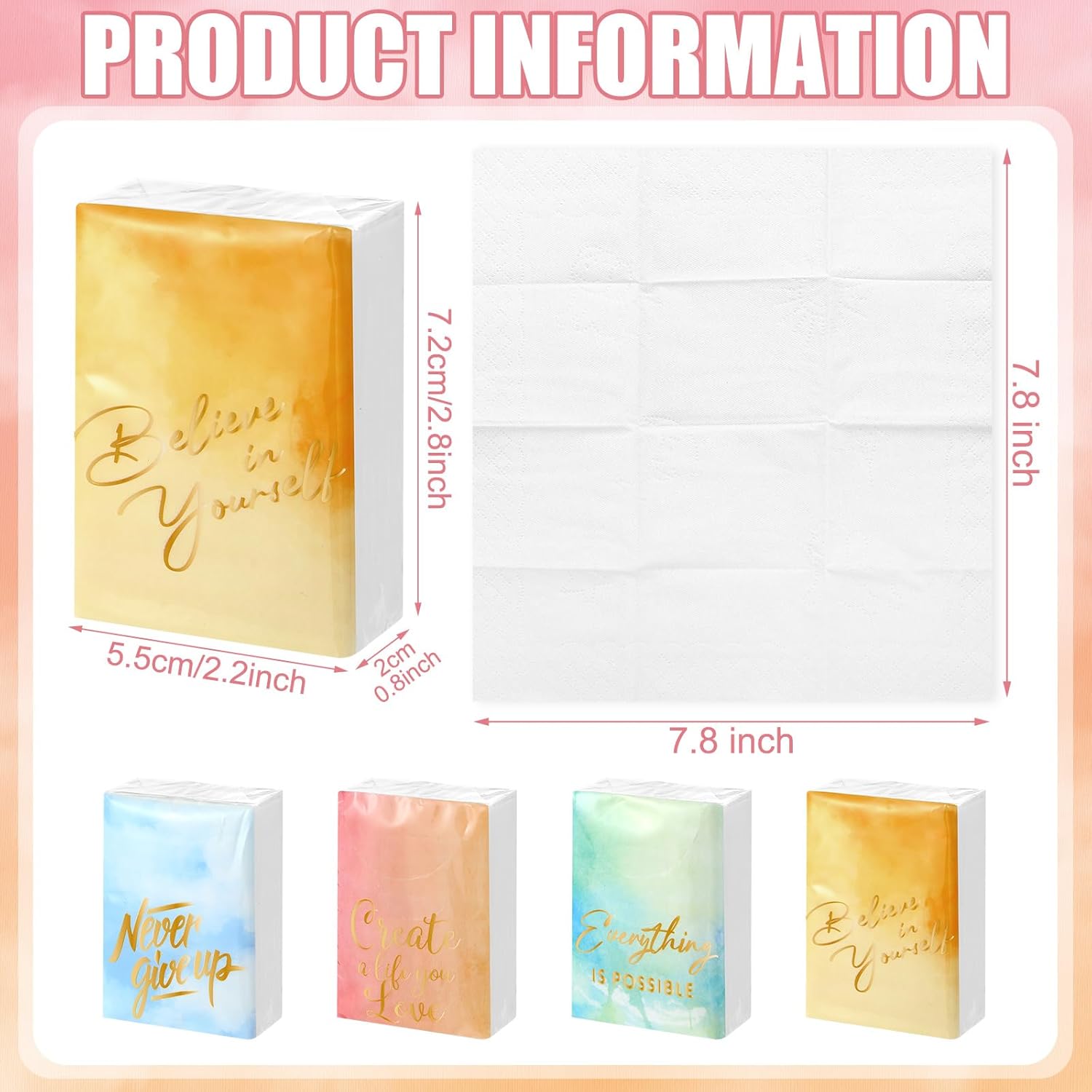 Outus 200 Packs Travel Size Pocket Tissues Individual Facial Tissue Packs Bulk Mini Inspirational Pocket Paper 3 Ply for Family Holiday Travel School Office Wedding Party Housekeeping Week(Watercolor)