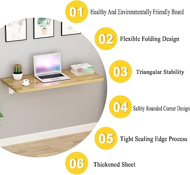 Wall Mounted Table Fold Down,Folding Drop-Leaf Desk,Modern Simple Style Writing Computer Workbench,Foldable Space Saving Design,for Bedroom Bathroom Apartment Study