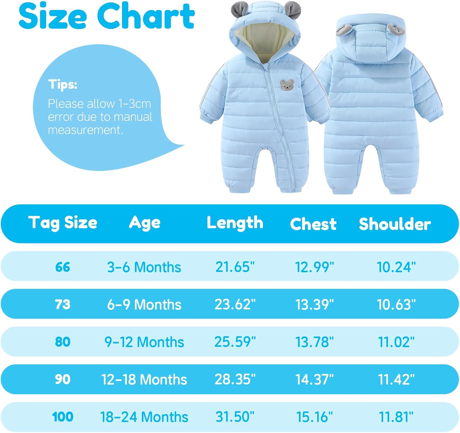 JiAmy Infant Snowsuit Hooded Baby Winter Clothes Newborn Winter Coat Baby Bear Outfit - Image 6