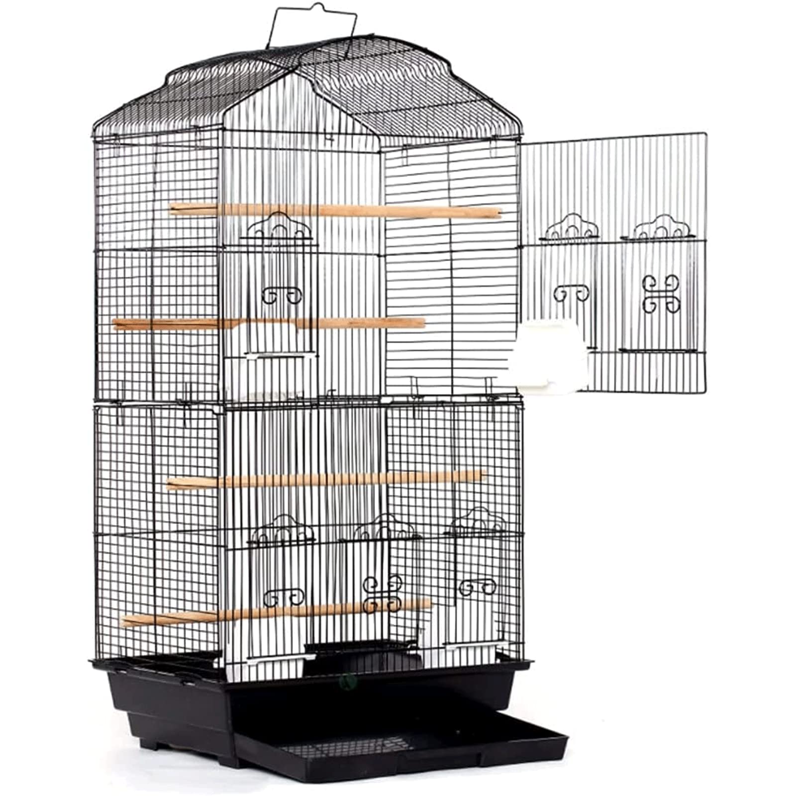 Sjdopulse Black Spacious Metal Bird Cage, Portable Travel Parrot Ornamental Birdcage, Hang Cage Suitable For Small And Medium-Sized Birds Portable