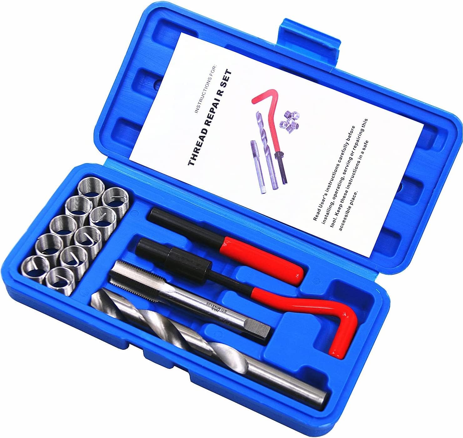 14pcs Thread Repair Kit M14 x 1.25mm Metric Thread Repair Insert Kit Compatible Hand Tool Set for Auto Repairing (M14-1.25)