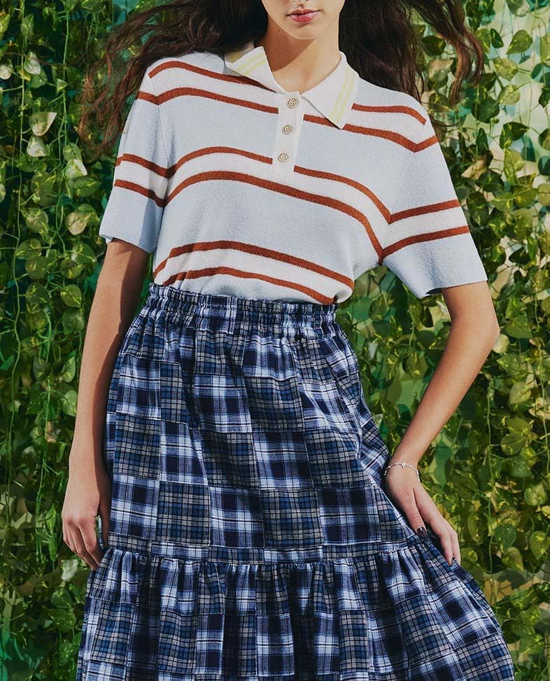 ダブルスタンダードクロージング] バイカラーボーダーニットポロ