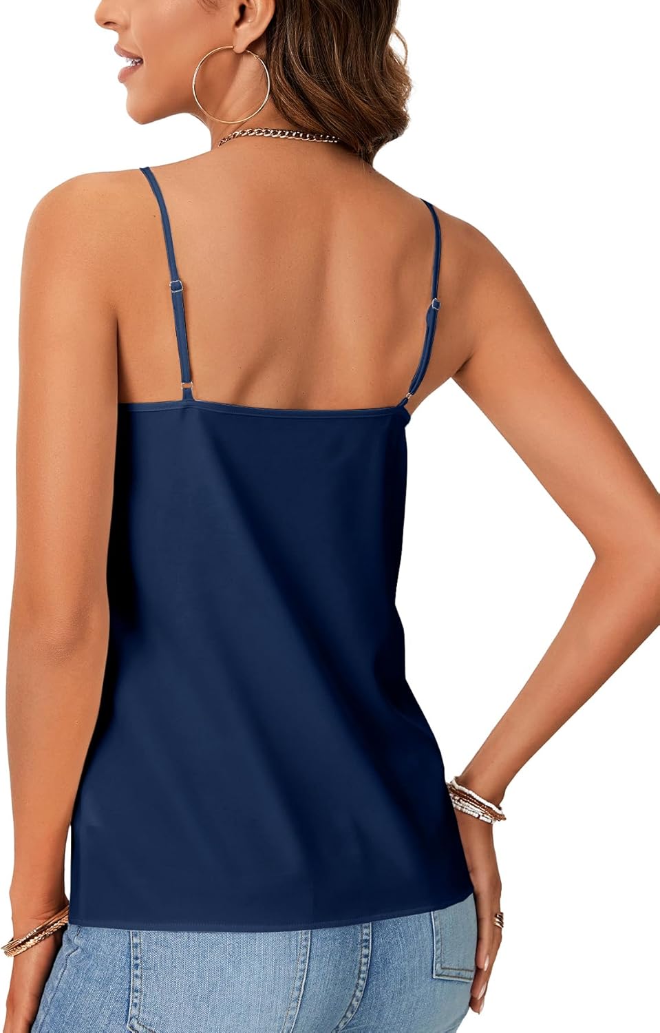 Vrtige Women's Satin Tank Summer Top Adjustable Spaghetti Lace Trim V Neck Strap Camisole - Image 5